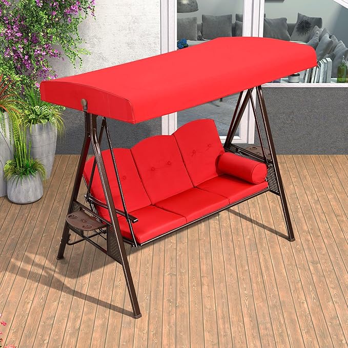 PURPLE LEAF 3-Seat Deluxe Outdoor Patio Porch Swing with Weather Resistant Steel Frame, Adjustable Tilt Canopy, Cushions and Pillow Included, Terra