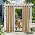 NICETOWN 2 Panels Outdoor Patio Curtains Windproof & Waterproof, Top & Bottom Grommet & Back Tab Light Blocking Drapes Keep Privacy for Yard/Porch with Ropes for Fixed, Biscotti Beige, W46 x L72