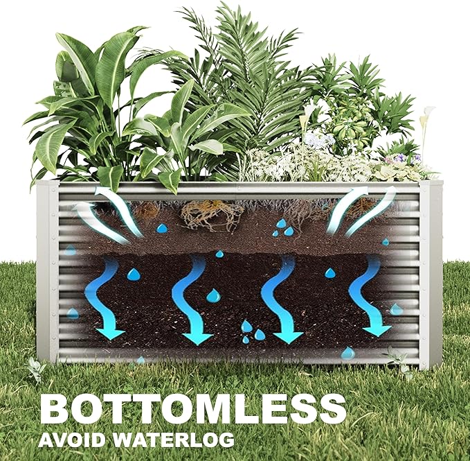 8x4x2ft Raised Garden Beds Kit, Galvanized Planter Garden Boxes Outdoor, Metal Raised Garden Beds for Vegetables,Fruits,Herb,Flower,Silver