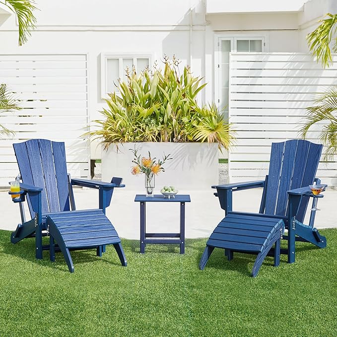 Yaheetech Adirondack Ottoman Footrest for Adirondack Chair,HDPE All Weather Outdoor Folding Foot Stool for Porch, Backyard, Lawn, Navy Blue