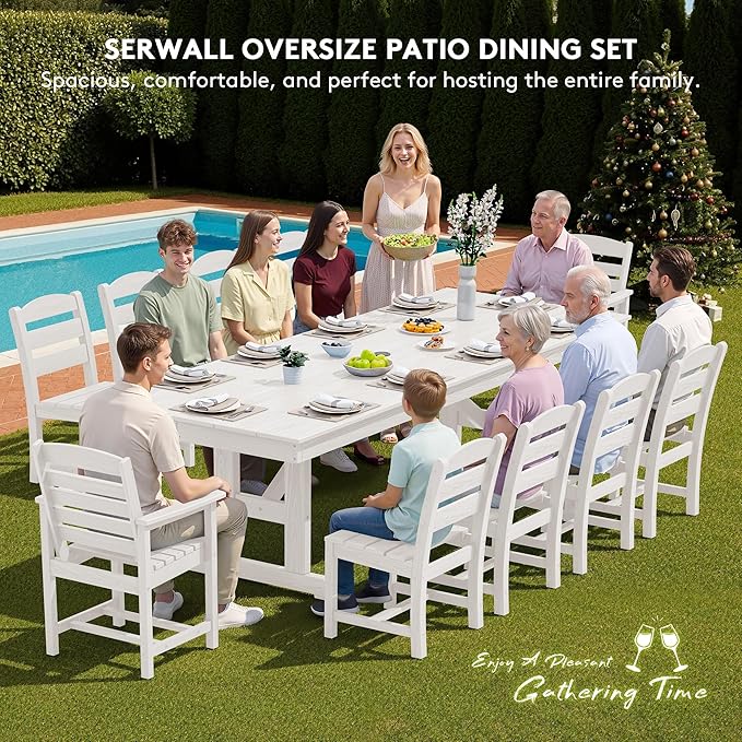 SERWALL Outdoor Dining Chairs Set of 4, All-Weather HDPE Patio Chair with 19.7" Widened Seat, for Backyard, Garden, White