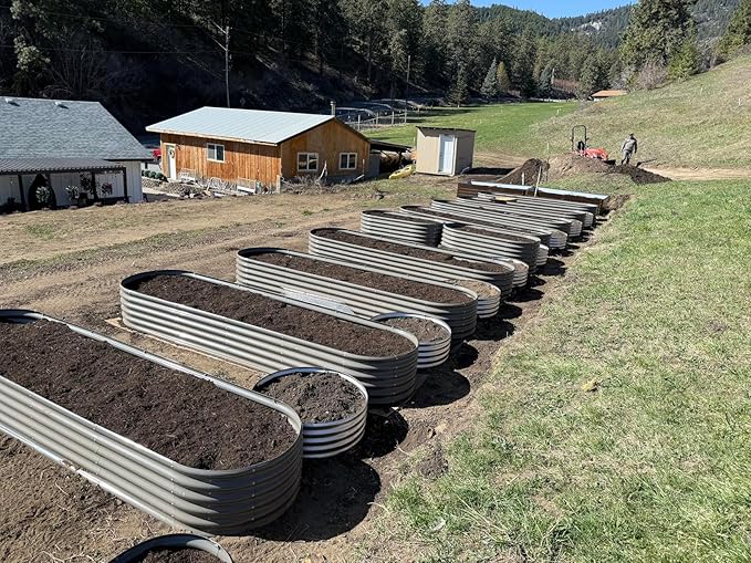 A ANLEOLIFE Set of 6, 18 Inch Tall Quartz Grey Raised Garden Beds Kit, Heart-Shaped & Long Oval Planters for Creative Garden Layouts.