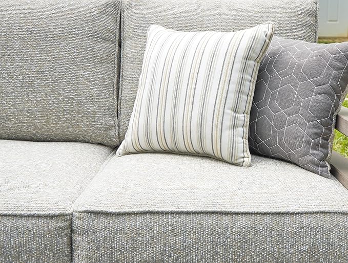 Signature Design by Ashley Hillside Barn Contemporary Nuvella Weather Resistant Fabric Outdoor Sofa with Cushion and 4 Throw Pillows, Light Brown & Light Gray