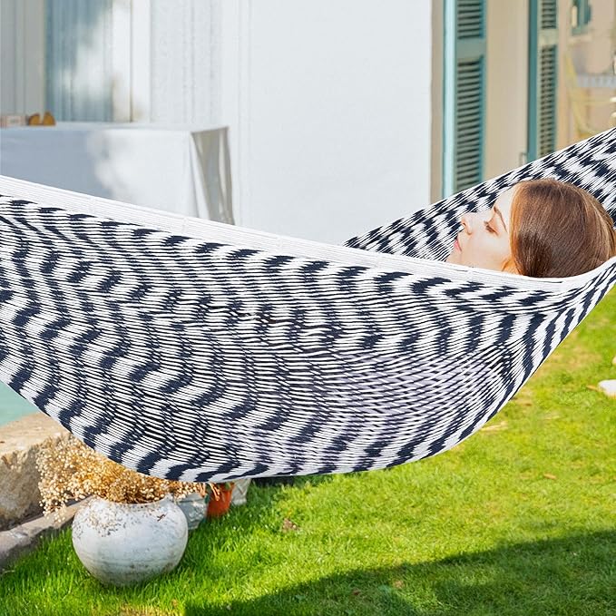 PNAEUT Handwoven Mayan Hammock, Thick Soft Rope Double Hammock for Outdoor Outside & Indoor, 600 lbs Capacity Heavy-Duty, Includes Tree Straps, Carabiners & Carrying Bag (Chasm, X-Large)