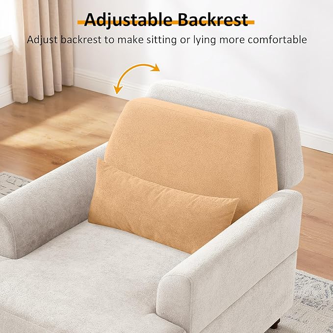 Chaise Lounge Accent Chair Indoor with Adjustable Backrest, Oversized Armchair for Living Room & Bedroom, Upholstered Mid-Century Reading Chair, Comfy Single Sofa Chair, Modern Living Room Chair