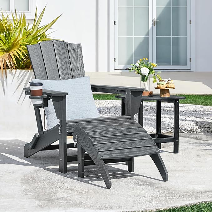 Yaheetech Adirondack Ottoman Footrest for Adirondack Chair,HDPE All Weather Outdoor Folding Foot Stool for Porch, Backyard, Lawn, Gray
