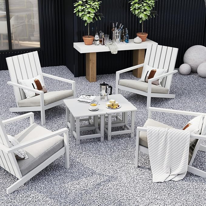 Weatherproof Outdoor Side Table, HDPE Small Outdoor Table for Adirondack, 16.6-Inch Patio Square End Tables for Garden, Backyard, Porch, Deck, Balcony, Poolside (White)