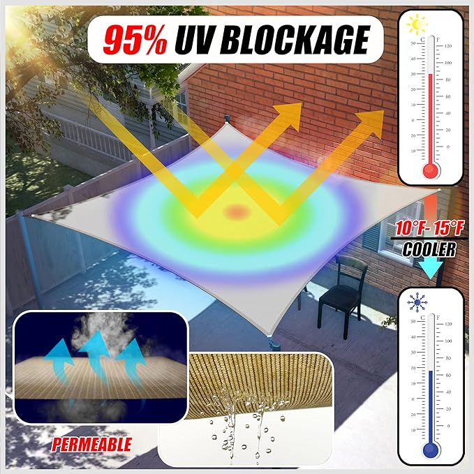 ColourTree TAPR1616 Custom Size 18' x 22' Beige Sun Shade Sail Canopy UV Block UPF50 Rectangle - Commercial Standard Heavy Duty - 190 GSM - 3 Years Warranty