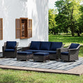 Joyside Wicker Patio Furniture Sets, 6 Pieces Upgraded Large Size Outdoor Furniture with Swivel Rocking Patio Chairs, Outdoor Ottoman, 3-Seat Sofa and Side Table, Thick Cushions, Wide Armrest