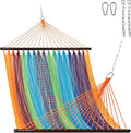 Lazy Daze Hammocks 10.5 FT Double 2 Person Caribbean Rope Hammock, Hand Woven Polyester Hammock with Spreader Bars, for Outside Outdoor Backyard Patio Poolside, 450 LBS Capacity, Multicolor