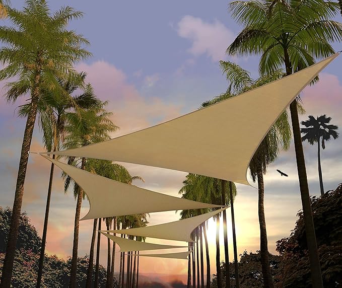 Amgo Custom Size 10' x 10' x 10' Sand Beige Triangle Sun Shade Sail Order to Make Canopy Awning UPF50+ AGSLT, 95% UV Blockage, Water & Air Permeable, 200GSM Commercial Standard (We Customize)