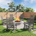 Poly Lumber Rocking Chair Outdoor Set of 6- HDPE High Back Porch Rocker Chairs for Adults - All Weather Resistant Furniture for Patio - Gray