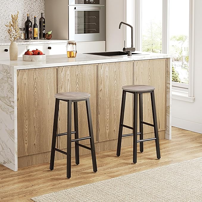 HOOBRO Bar Stools Set of 2, Counter Height Bar Stools, 25.8" Bar Stools for Kitchen Island, Industrial Kitchen Bar Chairs, for Dining Room, Kitchen, Bar, Greige and Black BG07BY01G1N2