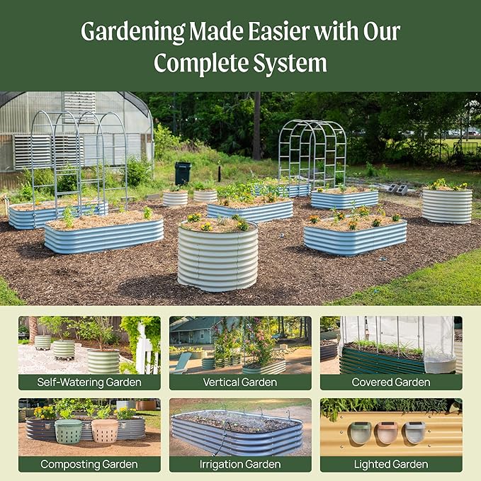 32" Extra Tall Raised Garden Bed Kits, 3.5 x 5 x 2.7ft Raised Planter Box Outdoor, 2 x 6.5 x 2.7ft Deep Root 6 in 1 Modular Metal Raised Beds for Gardening Vegetables Flowers Fruits - Olive Green
