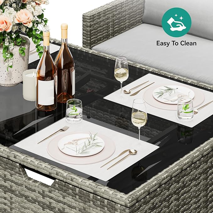 YITAHOME 9-Piece Patio Furniture Set, All-Weather Wicker Outdoor Sectional Sofa with Lift-Top Table & Ottoman, Patio Conversation Set for Deck, Backyard, Porch - Gray Gradient