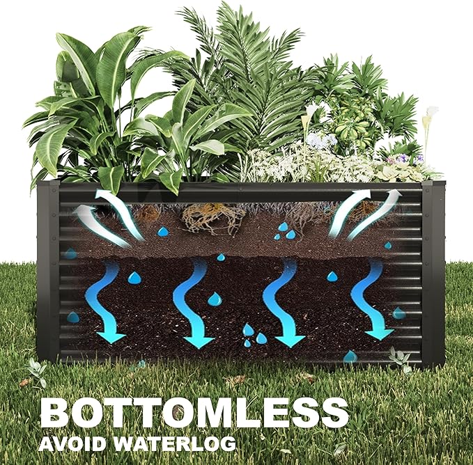 8x2x2ft Raised Garden Bed Kit, Galvanized Planter Garden Boxes Outdoor, Metal Raised Garden Beds for Vegetables,Fruits, Flower,Black