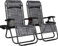 Yaheetech Zero Gravity Recliners Outdoor Adjustable Folding Reclining Lounge Chairs w/Pillows, Cup Holder Trays and Carry Strap for Patio Backyard Beach Gray Set of 2