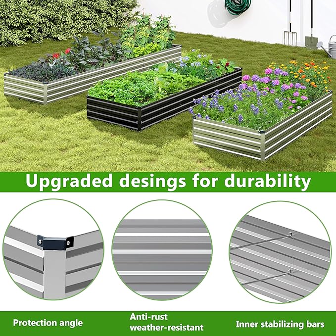 2PCS 12x3x1ft Galvanized Raised Garden Bed Kit, Galvanized Planter Raised Garden Boxes Outdoor, Large Metal Raised Garden Beds for Vegetables,Silver