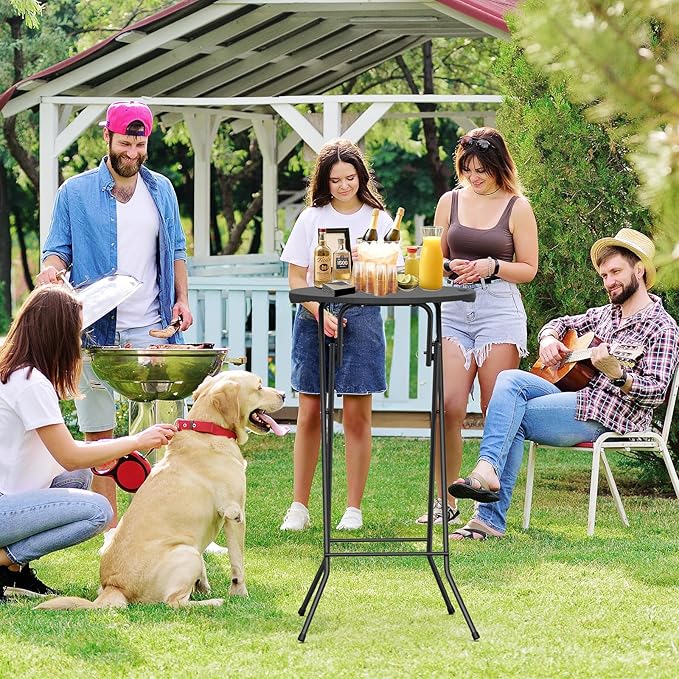 VINGLI 24" Plastic Folding Round Table Bar Height, HDPE Matrial with Gray Metal Finish, High Top Table for Outdoor Party, Cafes, Restaurants, Backyard, Dining Room, Wedding Event,1 Pack, Black