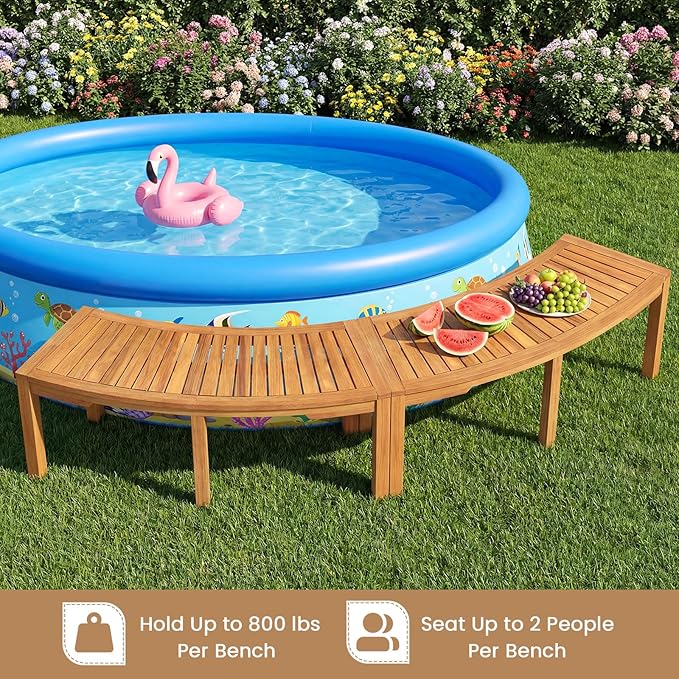 Tangkula Outdoor Curved Bench, Acacia Wood Fire Pit Bench w/Slatted Seat, Patio Backless 2-Person Seating for Porch, Yard, Garden, 800 LBS Max Load, Oil Painted (7, 45")