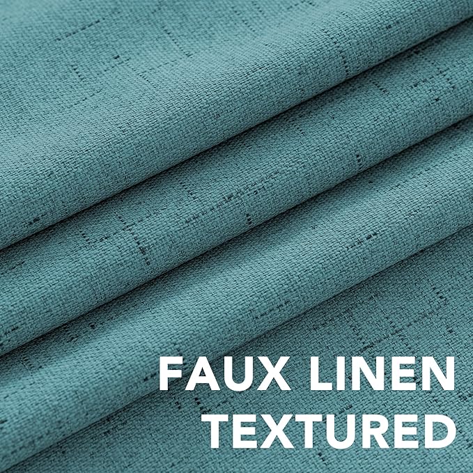 H.VERSAILTEX Linen Blackout Curtains Durable Thick Textured Linen Look 100% Blackout Patio Door Curtain Anti Rust Grommet Extra Wide Sliding Door Curtain Panel, W100 x L84 inch - Teal