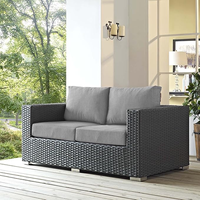 Modway EEI-1851-CHC-GRY Sojourn Wicker Rattan Outdoor Patio Sunbrella Fabric, Loveseat, Canvas Gray