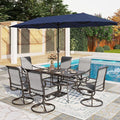 PHI VILLA 8 Piece Patio Dining Set with 13ft Patio Umbrella (Navy Blue), 6 Outdoor Swivel Dining Chairs & 1 Large Metal Dining Table with 1.57" Umbrella Hole, for Deck Lawn Garden