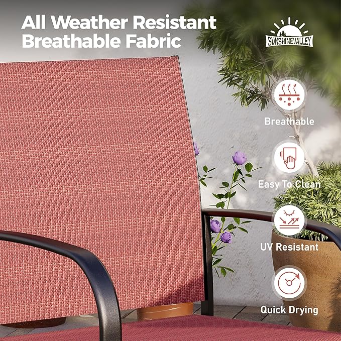 Patio Dining Set for 8, 60" x 60" Square Metal Table with Umbrella Hole, 8 x Stable Dining Chairs, Outdoor Table and Chairs Set for Lawn Backyard and Deck, Red