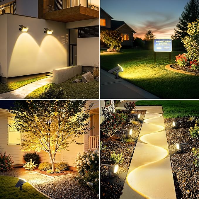 WdtPro Solar Spot Lights Outdoor Waterproof, Bright Solar Lights Outdoor with 16 Extra-Large LEDs, 3 Modes Landscape Spotlights, 2-in-1 Solar Powered Light for Yard Flag Garden, 6 Pack, Warm White