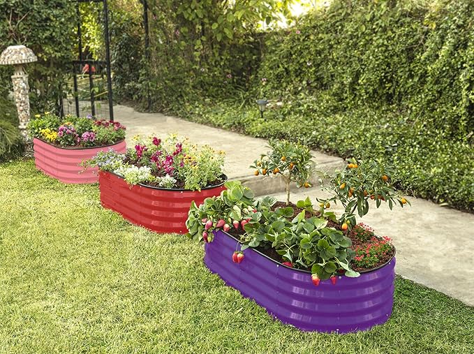 Plant & Plot Galvanized Raised Garden Beds Outdoor // 4×2×1 ft (2-Pack) Planter Raised Beds for Gardening, Vegetables, Flowers // Large Metal Garden Box (Pink) // Patented Tool-Free Design