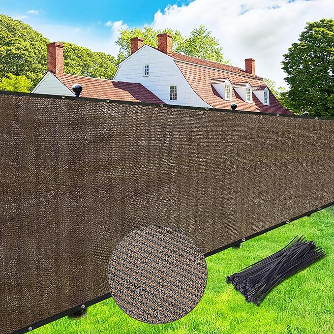 UPGRADE Privacy Screen 4' x 25' Fence Commercial Shade Cover with Brass Grommets Heavy Duty Perfect for Outdoor Back Yard, Mocha, Customizable