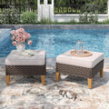 PHI VILLA 2 Pieces Patio Ottoman, All Weather Rattan Wicker Ottoman Seat, Outdoor Footstool Footrest Seat with Cushions, Beige