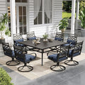 Sophia and William Swivel Outdoor Patio Dining Set for 8, Outdoor Table and Chairs, Removable Seat Cushions, Black 37" Patio Dining Table,Blue