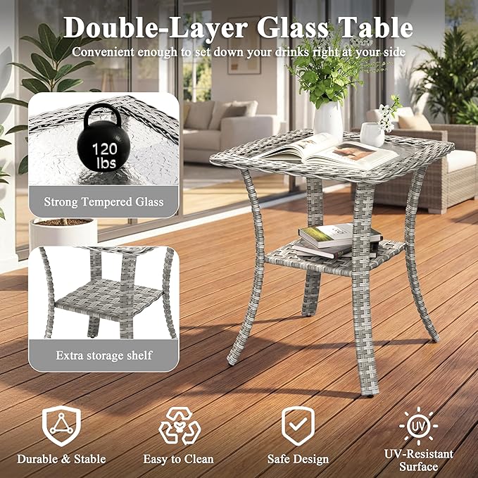 2-Seat Modern Patio Furniture Set with Swivel Rocking Chairs, Thick 4″ Cushions, Dual-Strand Wicker Rattan, Rust-Resistant Steel Frame – Outdoor Conversation & Modular Sectional,Navy