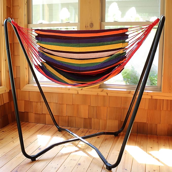 Sunnydaze Hanging Hammock Chair with Space-Saving Stand for Indoor or Outdoor Use - 330-Pound Capacity - Sunset