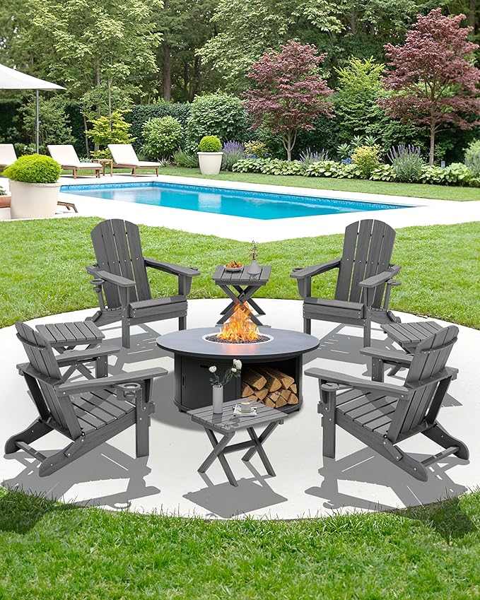 SERWALL Folding Outdoor Side Table Set of 4, Small Adirondack Side Table, Gray