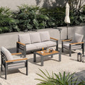 Aoxun Aluminum Outdoor Patio Furniture Set, 5 Seats Outdoor Sectional with Coffee Table, Patio Conversation Sets with Upgraded Armrests and Cushions for Backyard, Garden and Poolside（Grey）