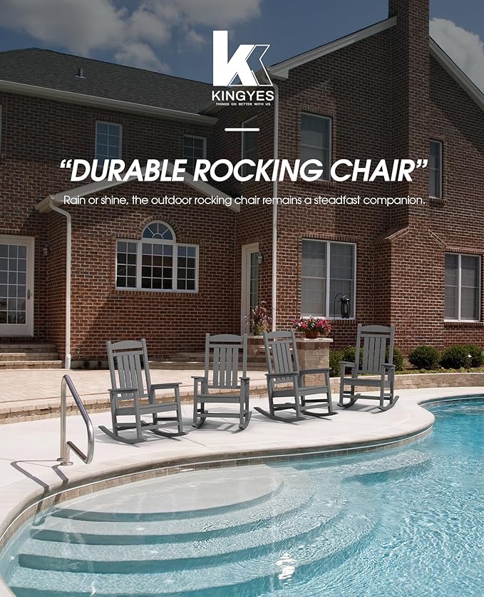 KINGYES HDPE Rocking Chairs Outdoor, Patio Rocking Chairs with 330lbs Support, Smooth Porch Rocker for Deck Lawn Yard, White