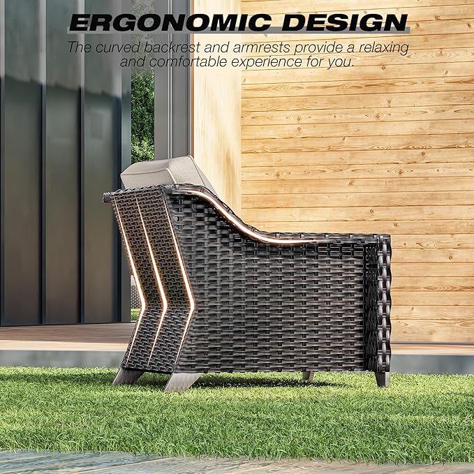Joyside Wicker Patio Furniture Sets, 6 Pieces Upgraded Large Size Outdoor Furniture with Patio Dining Chairs, 3-Seat Sofa and Outdoor Ottoman, Thick Cushions, Wide Armrest