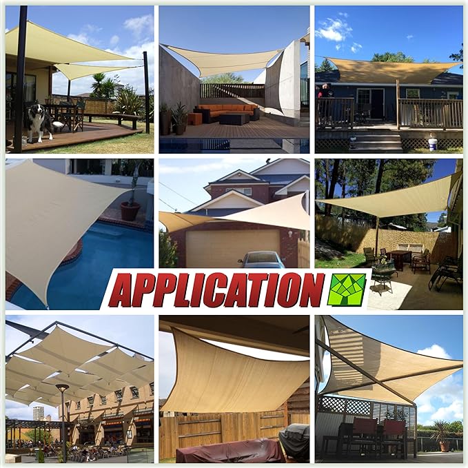 ColourTree TAPR1616 Custom Size 8' x 8' Black Sun Shade Sail Canopy UV Block UPF50 Rectangle - Commercial Standard Heavy Duty - 190 GSM - 3 Years Warranty