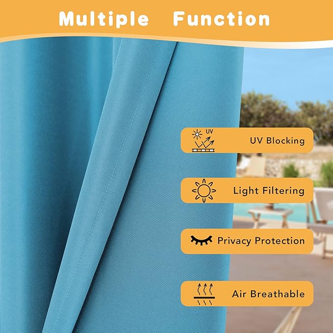 HolidayIdeas Outdoor Curtains for Patio Waterproof, 4 Panels - 54 x 84 Inch - Privacy Protection & Light Filtering Curtains Teal Grommet Outside Curtains for Porch, Gazebo, Pergola, Backyard