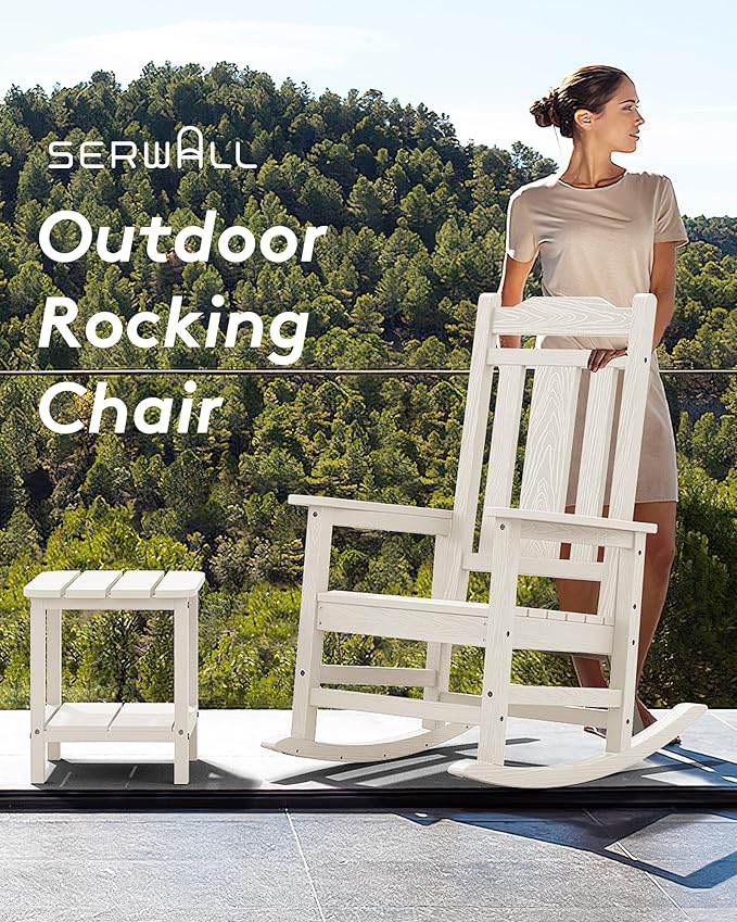 SERWALL Outdoor Rocking Chair Set of 6, Patio Rocking Chair Sets, HDPE Rocking Chair for Adults, White