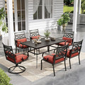 Sophia and William Outdoor Patio Dining Set for 6, Outdoor Table and Chairs, Removable Red Seat Cushions, 4 Fixed，2 Swivel Chairs, 60" Black Patio Dining Table,Red