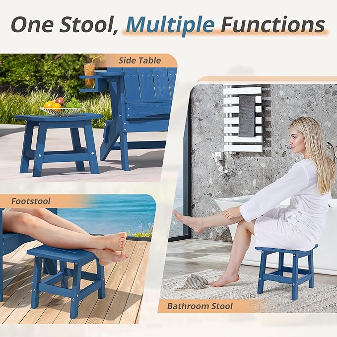 LUE BONA Outdoor Adirondack Ottomans, Footrest Footstool Set of 2, Outdoor Foot Rest for Patio, HDPS All Weather Waterproof Footrest Footstool for Adirondack Chair, Navy Blue