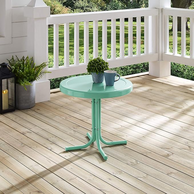 Crosley Furniture Griffith Weather Resistant Retro Metal Outdoor Side Table for Patio, Deck, Porch, Aqua