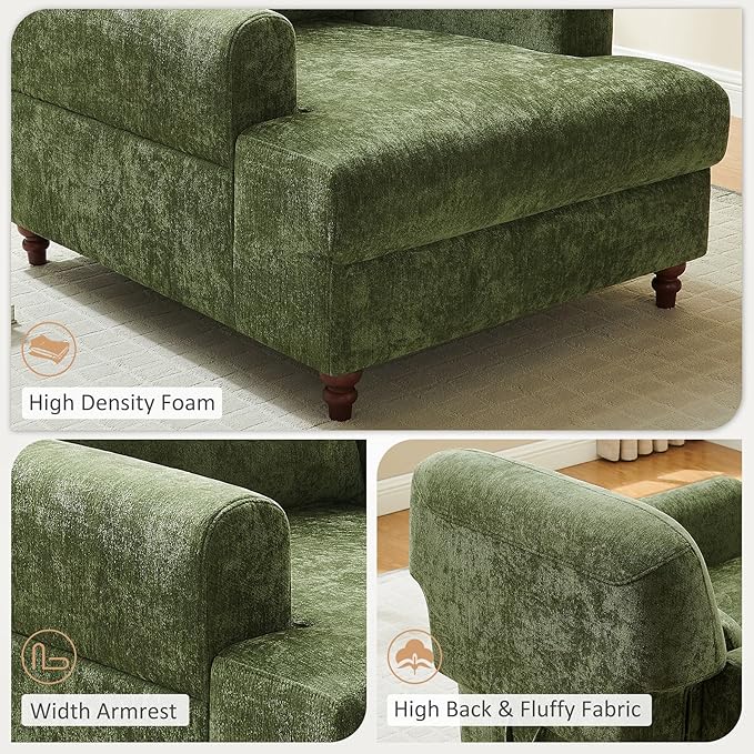 Chaise Lounge Chair Indoor with Adjustable Backrest, Oversized Accent Armchair for Living Room & Bedroom, Upholstered Mid-Century Reading Chair, Comfy Single Sofa Chair, Modern Living Room Chair