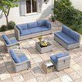8-Seat Modern Patio Furniture Set with Swivel Rocking Chairs, Thick 4″ Cushions, Dual-Strand Wicker Rattan, Rust-Resistant Steel Frame – Outdoor Conversation & Modular Sectional,Navy
