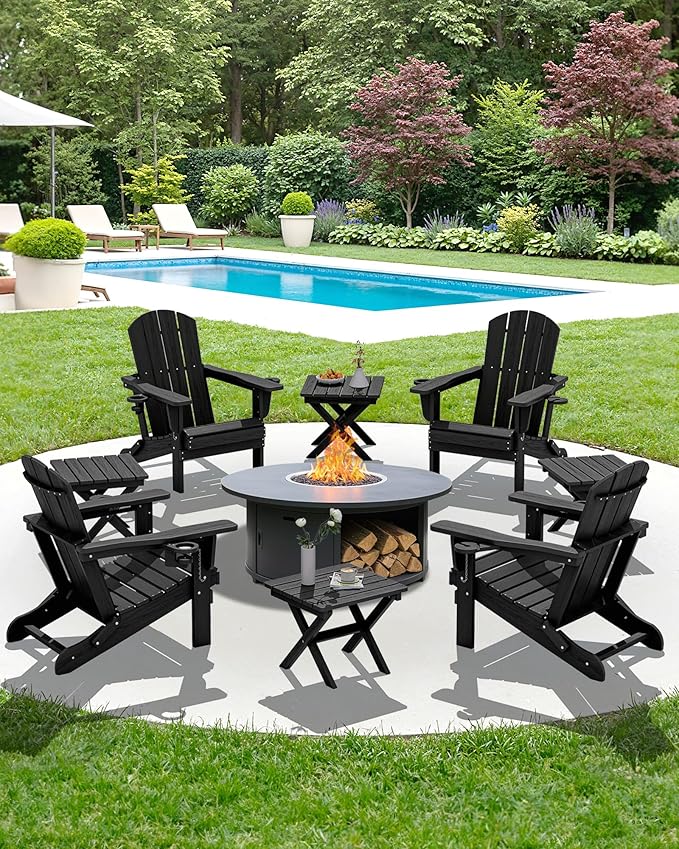 SERWALL Folding Outdoor Side Table Set of 2, Portable Adirondack Side Table, Black