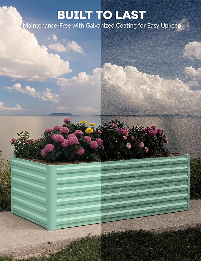 GarveeLife 2pcs 8x4x2 ft Galvanized Raised Garden Bed, 24" Tall Metal Planter Box for Flowers Vegetables, Rust-Resistant Raised Garden Beds for Gardening, Easy Assembly Outdoor Garden Box & Planters