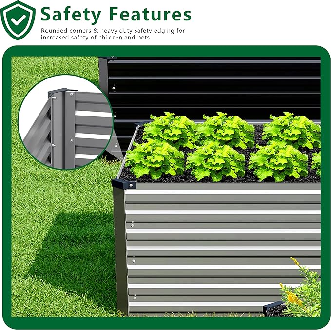 12x4x2FT Galvanized Raised Garden Bed Kit,Vegetable Plant Boxes-Rectangle Metal Flower Box,Large Planter Raised Beds Outdoor Garden for Planting,Fruit,Herb-Silver